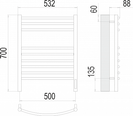 Классик П9 500х700 электро (sensor quick touch)  Полотенцесушитель TERMINUS Георгиевск - фото 3