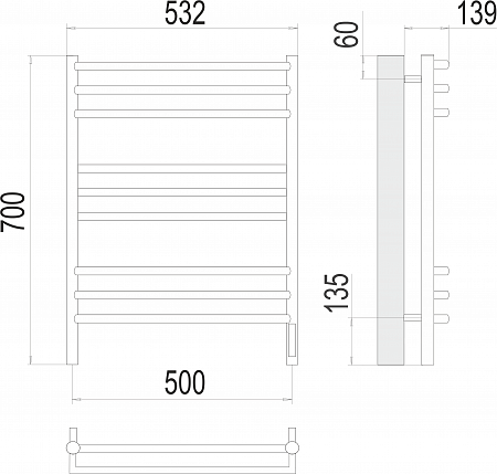 Прато П9 500х700 электро (sensor quick touch) Полотенцесушитель  TERMINUS Георгиевск - фото 3