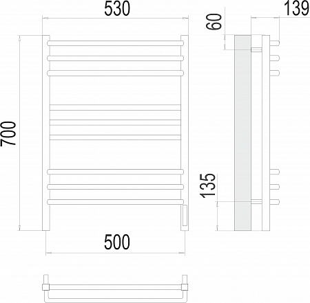 Соренто П9 500х700 электро (sensor quick touch) Полотенцесушитель  TERMINUS Георгиевск - фото 3